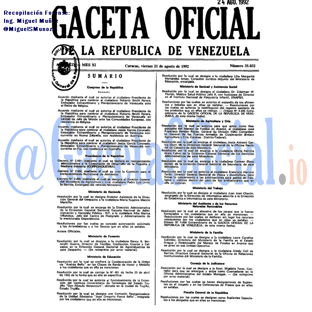 Gaceta Oficial 35032 del 21 Agosto 1992