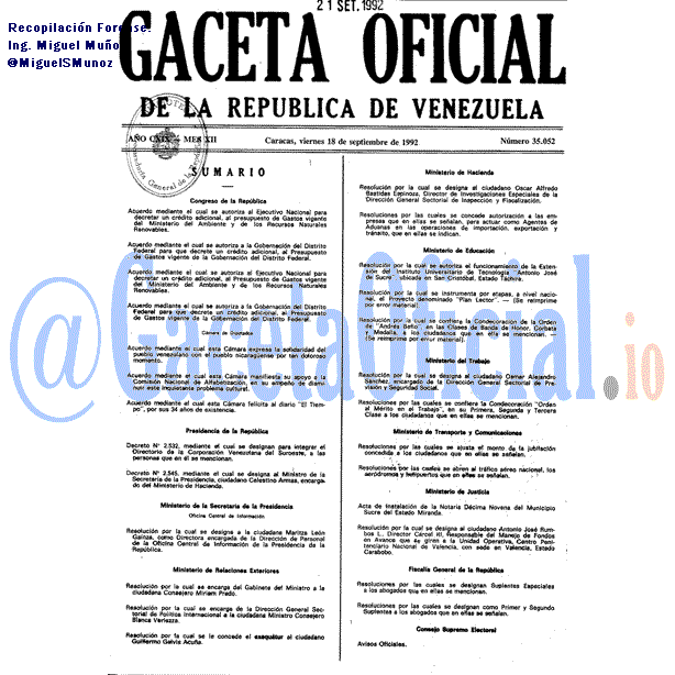Gaceta Oficial 35052 del 18 Septiembre 1992