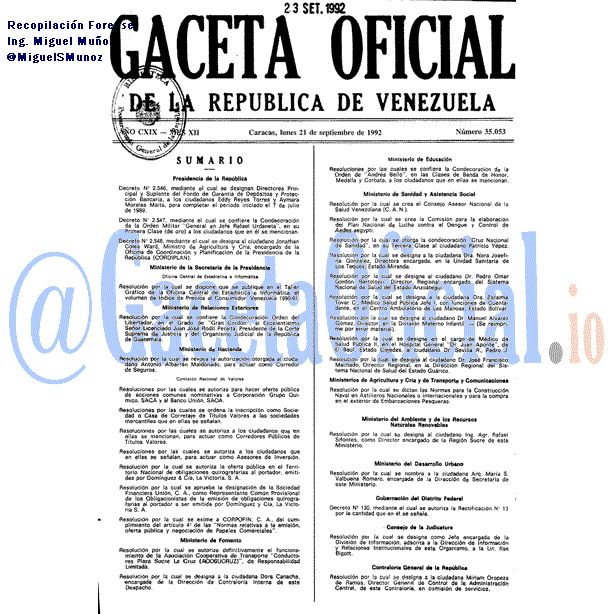 Gaceta Oficial 35053 del 21 Septiembre 1992