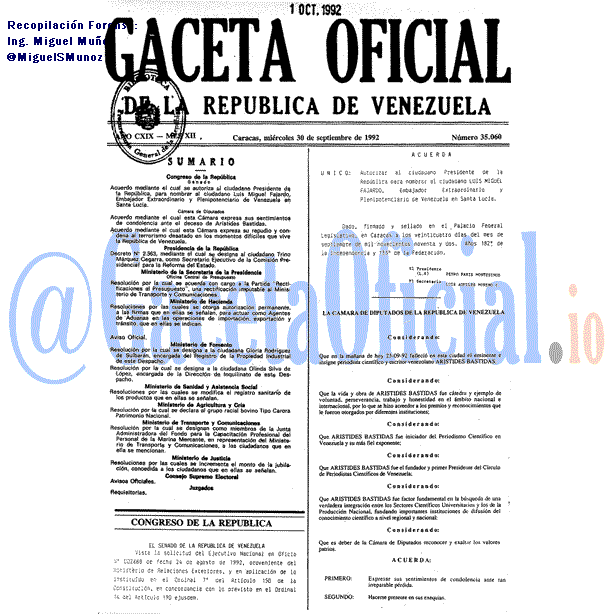 Gaceta Oficial 35060 del 30 Septiembre 1992