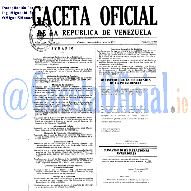 Gaceta Oficial 35064 del 6 Octubre 1992
