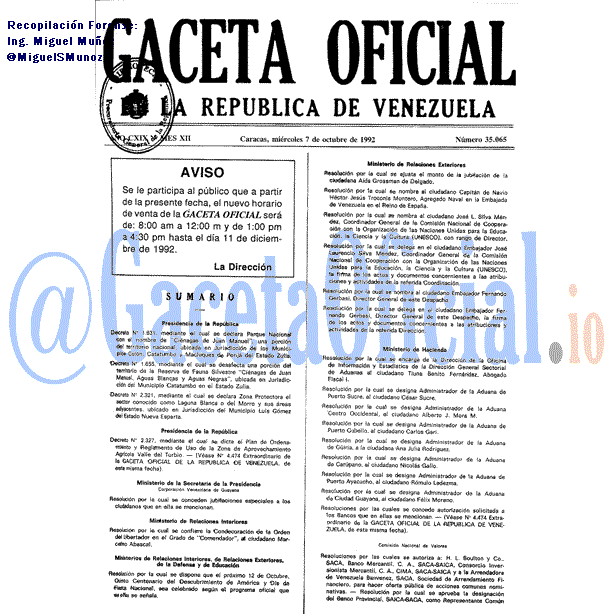 Gaceta Oficial 35065 del 7 Octubre 1992