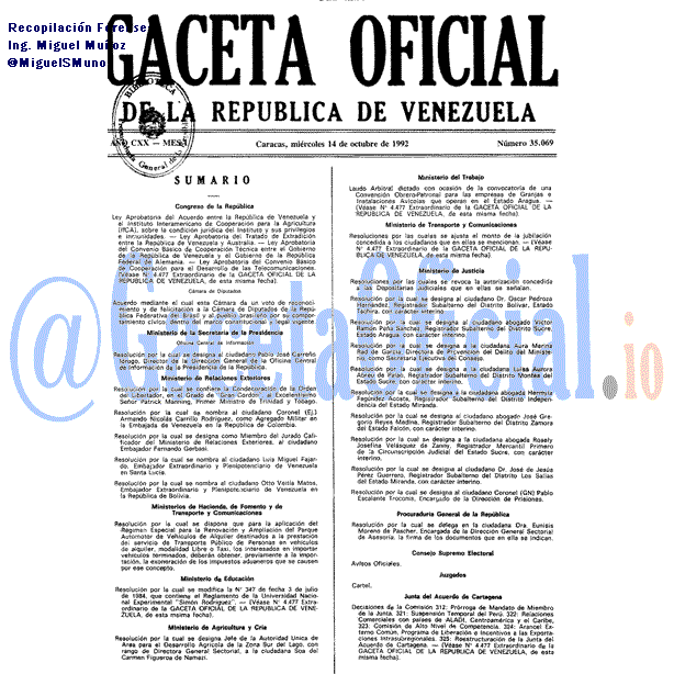 Gaceta Oficial 35069 del 14 Octubre 1992