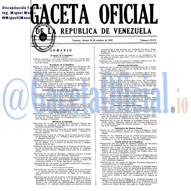 Gaceta Oficial 35071 del 16 Octubre 1992