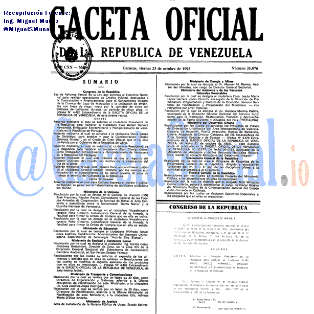 Gaceta Oficial 35076 del 23 Octubre 1992