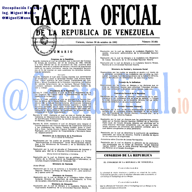 Gaceta Oficial 35081 del 30 Octubre 1992