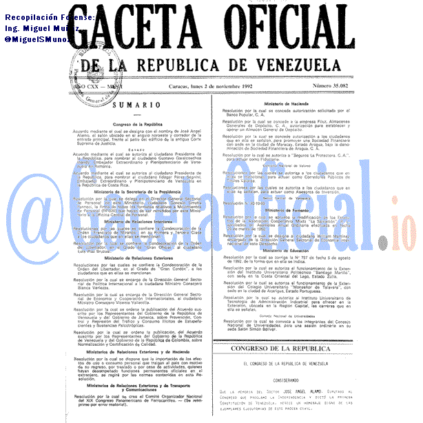 Gaceta Oficial 35082 del 2 Noviembre 1992