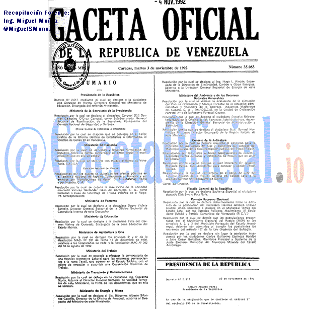 Gaceta Oficial 35083 del 3 Noviembre 1992