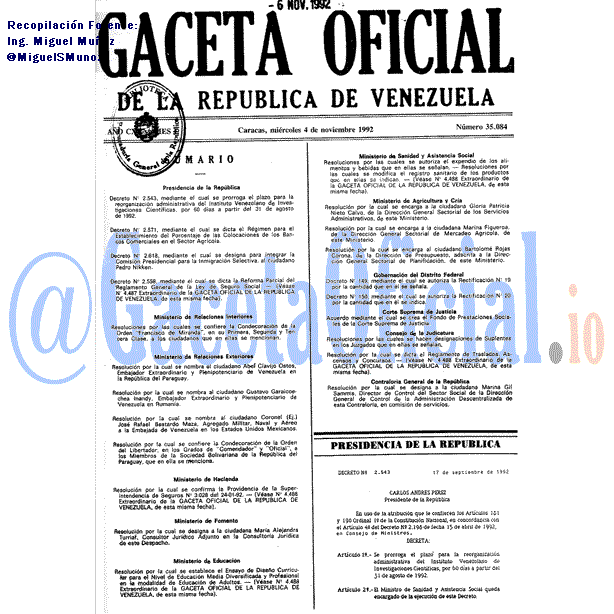Gaceta Oficial 35084 del 4 Noviembre 1992