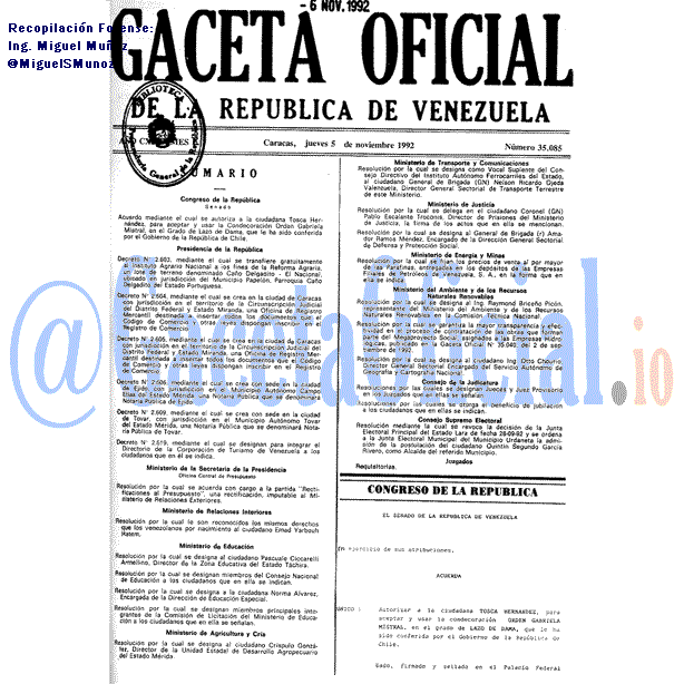 Gaceta Oficial 35085 del 5 Noviembre 1992