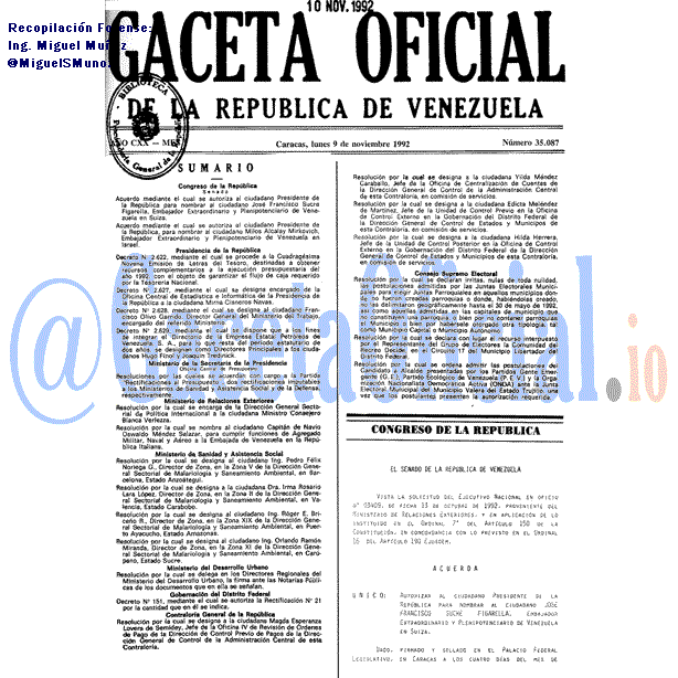 Gaceta Oficial 35087 del 9 Noviembre 1992