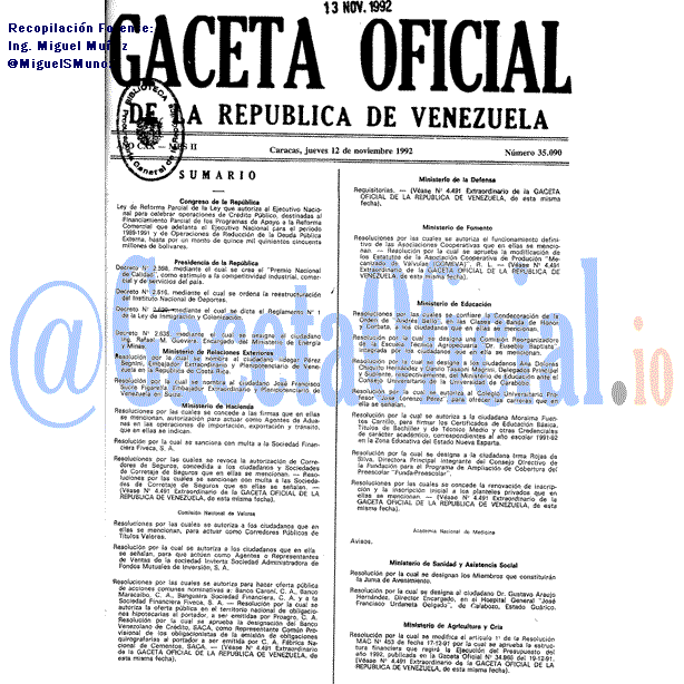 Gaceta Oficial 35090 del 12 Noviembre 1992