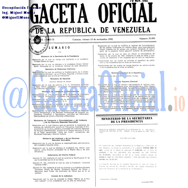 Gaceta Oficial 35091 del 13 Noviembre 1992