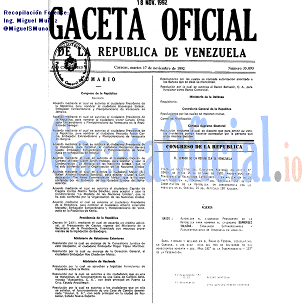 Gaceta Oficial 35093 del 17 Noviembre 1992