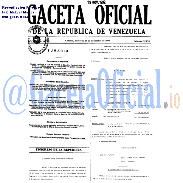 Gaceta Oficial 35094 del 18 Noviembre 1992