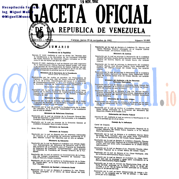 Gaceta Oficial 35095 del 19 Noviembre 1992