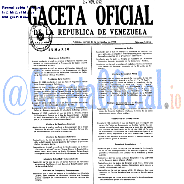 Gaceta Oficial 35096 del 20 Noviembre 1992