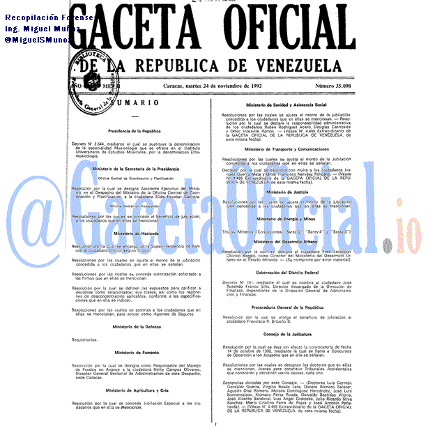 Gaceta Oficial 35098 del 24 Noviembre 1992