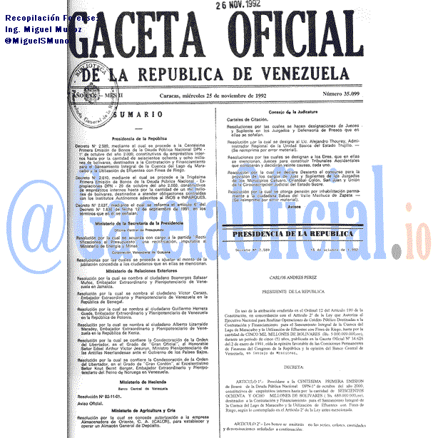 Gaceta Oficial 35099 del 25 Noviembre 1992