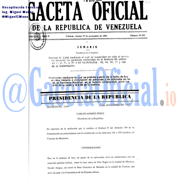 Gaceta Oficial 35101 del 27 Noviembre 1992