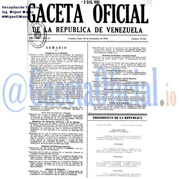 Gaceta Oficial 35102 del 30 Noviembre 1992
