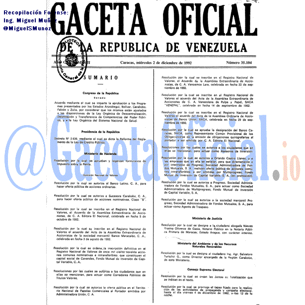 Gaceta Oficial 35104 del 2 Diciembre 1992