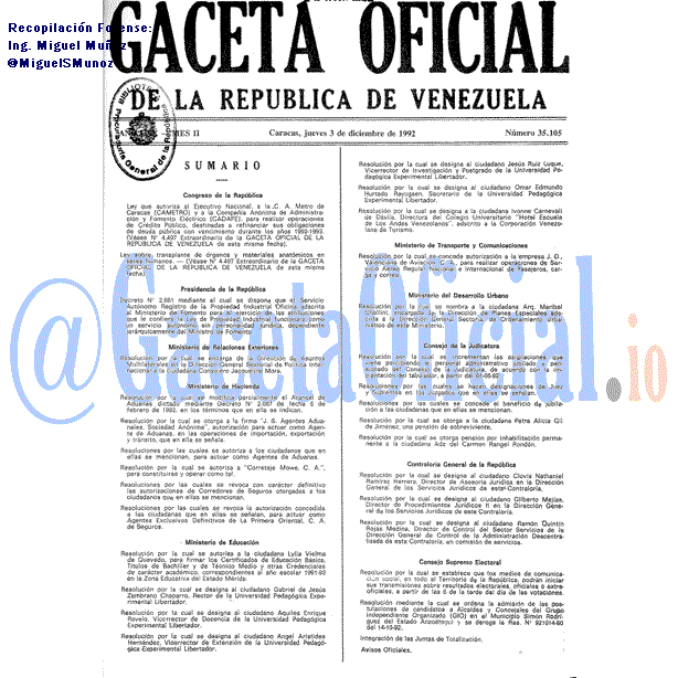 Gaceta Oficial 35105 del 3 Diciembre 1992