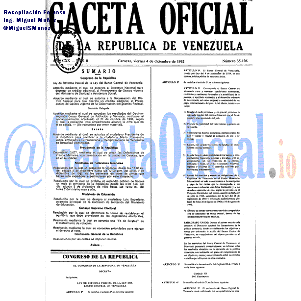 Gaceta Oficial 35106 del 4 Diciembre 1992
