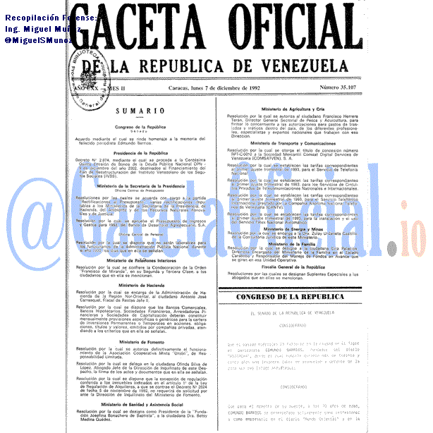 Gaceta Oficial 35107 del 7 Diciembre 1992