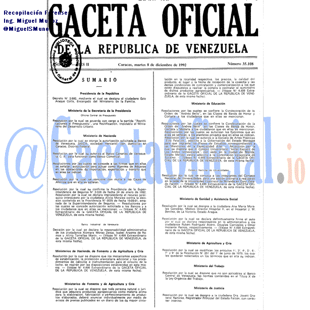 Gaceta Oficial 35108 del 8 Diciembre 1992