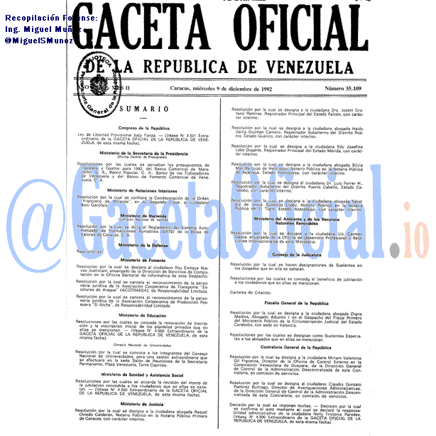 Gaceta Oficial 35109 del 9 Diciembre 1992