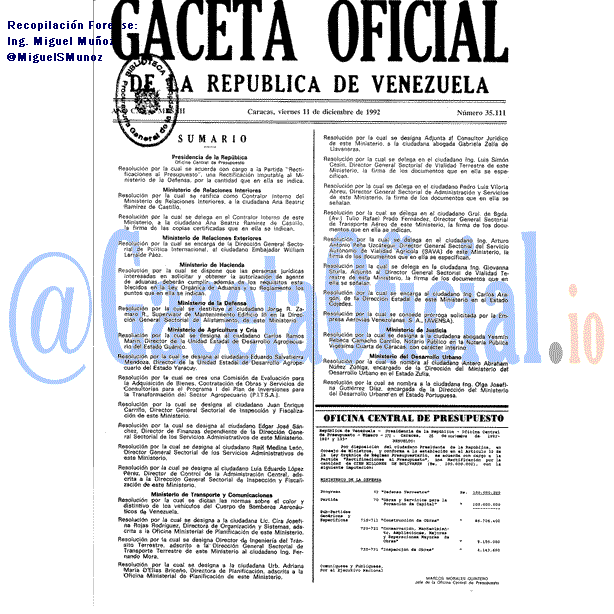 Gaceta Oficial 35111 del 11 Diciembre 1992