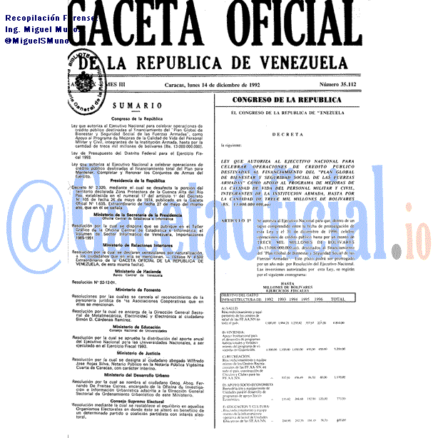 Gaceta Oficial 35112 del 14 Diciembre 1992