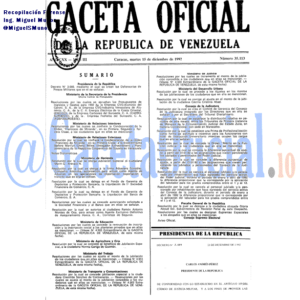 Gaceta Oficial 35113 del 15 Diciembre 1992