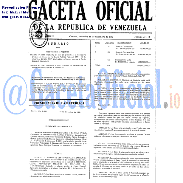 Gaceta Oficial 35114 del 16 Diciembre 1992