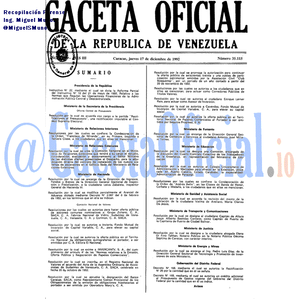 Gaceta Oficial 35115 del 17 Diciembre 1992