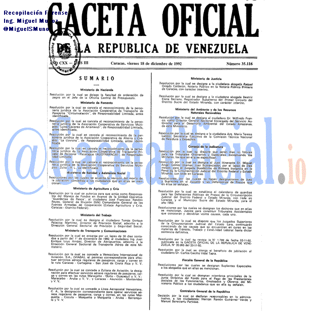 Gaceta Oficial 35116 del 18 Diciembre 1992
