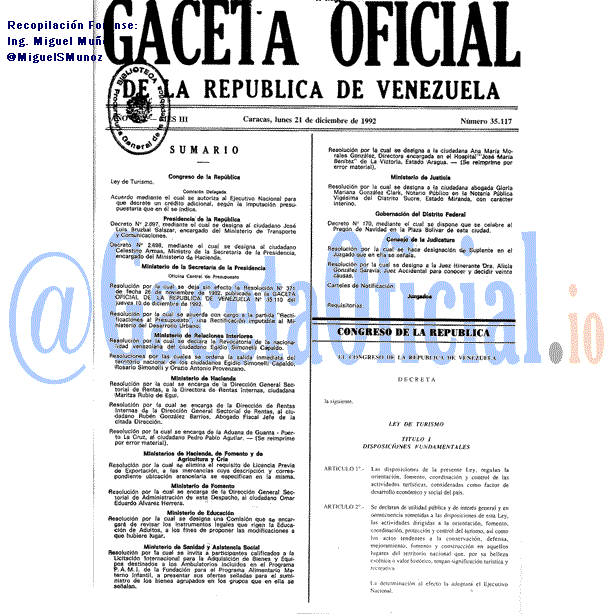 Gaceta Oficial 35117 del 21 Diciembre 1992