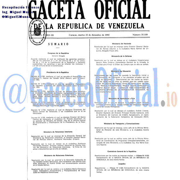 Gaceta Oficial 35118 del 22 Diciembre 1992