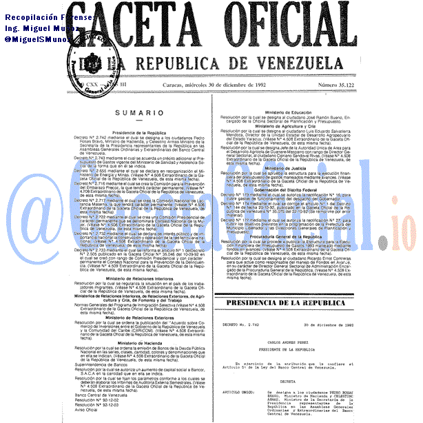Gaceta Oficial 35122 del 30 Diciembre 1992