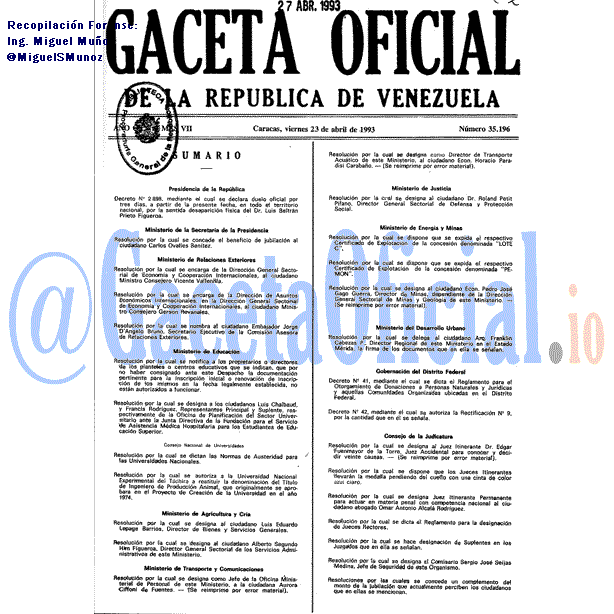 Gaceta Oficial 35196 del 23 Abril 1993