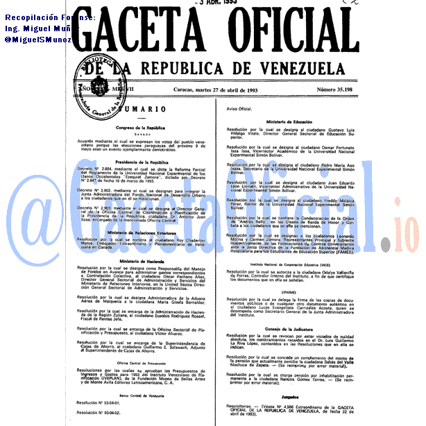 Gaceta Oficial 35198 del 27 Abril 1993