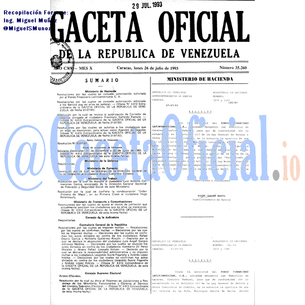 Gaceta Oficial 35260 del 26 Julio 1993