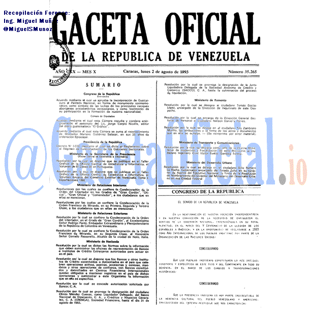 Gaceta Oficial 35265 del 2 Agosto 1993