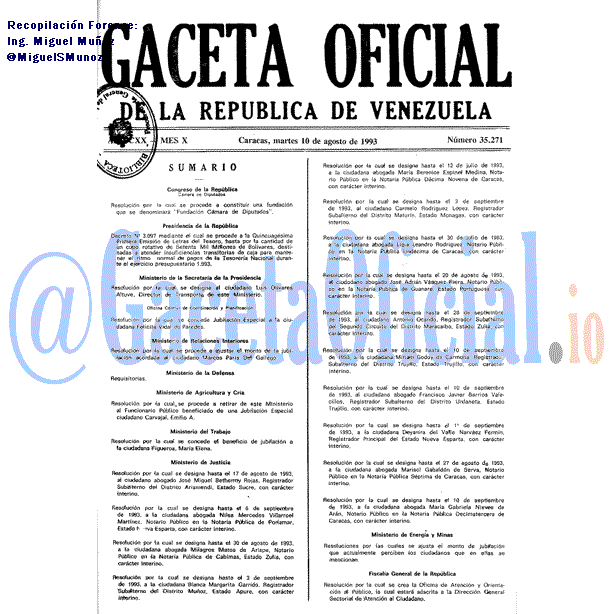 Gaceta Oficial 35271 del 10 Agosto 1993