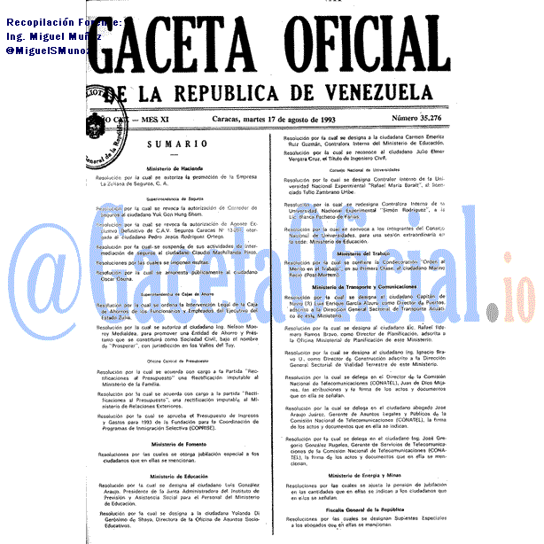 Gaceta Oficial 35276 del 17 Agosto 1993