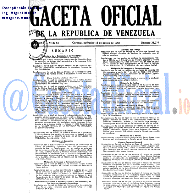 Gaceta Oficial 35277 del 18 Agosto 1993