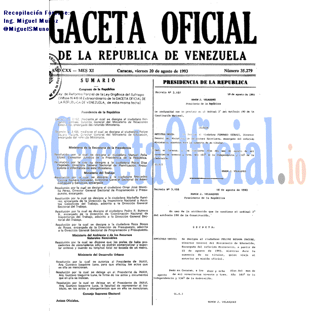 Gaceta Oficial 35279 del 20 Agosto 1993