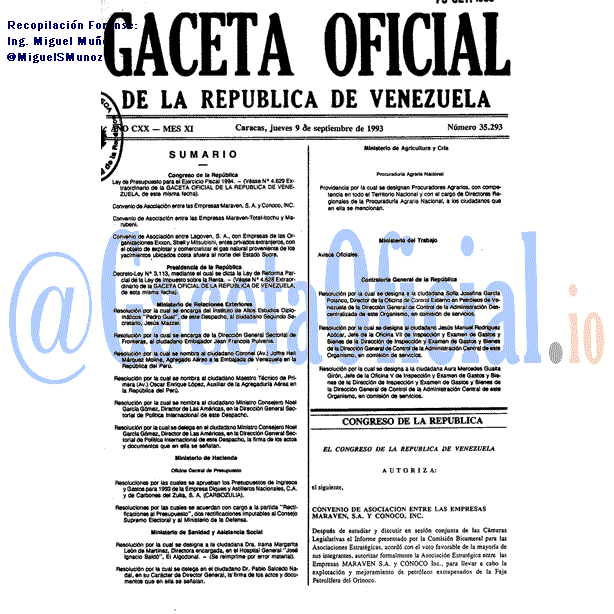 Gaceta Oficial 35293 del 9 Septiembre 1993