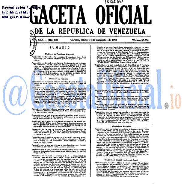 Gaceta Oficial 35296 del 14 Septiembre 1993